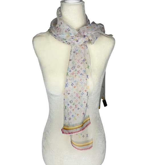 Louis Vuitton x Takashi Murakami Multicolor Monogram Silk Scarf - Picture 3 of 15